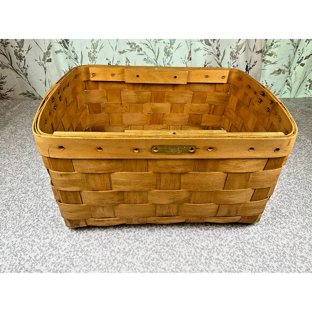 Log Cabin Mountain Wood Splint Basket Leather Cottage Grandpa Appalachia